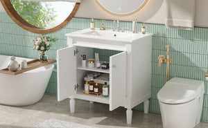 English Elm 30" French Style Bathroom Vanity with Ceramic Basin Soft Close Doors Wood Legs White N710P415327K