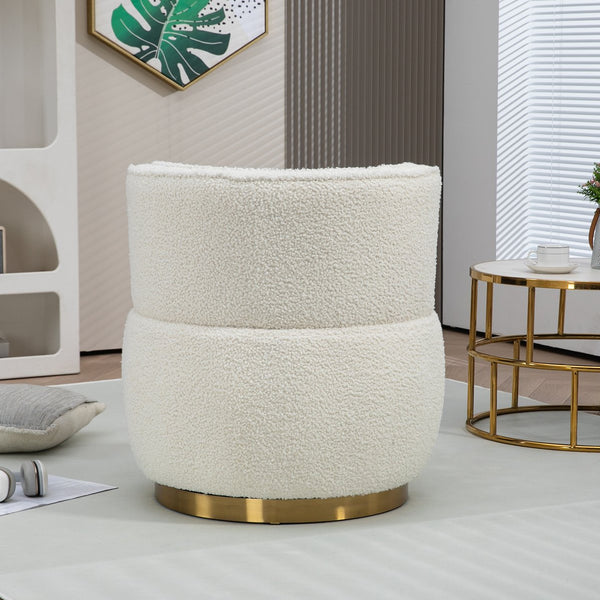 English Elm 360 Cozy Swivel Barrel Chair in Teddy Fabric, 360° Rotating Accent Armchair with Foam Seat, 300lb Capacity W395P232985