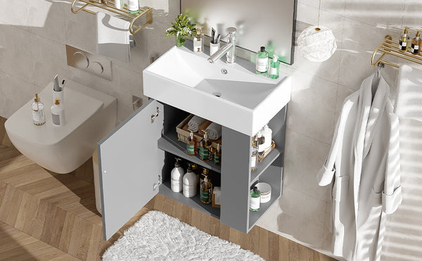 English Elm 21.6" Modern Floating Bathroom Vanity With Ceramic Sink - Stylish Space-Saving Design & Storage N729P170388E