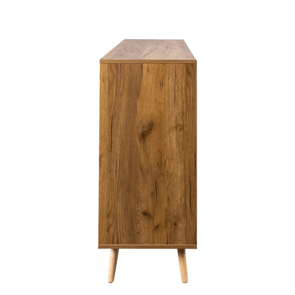 English Elm Sideboard Fluted Buffet Cabinet 47.2" with 3 Drawers & 2 Doors, Adjustable Shelves, Sleek Metal Handles W2282P220585