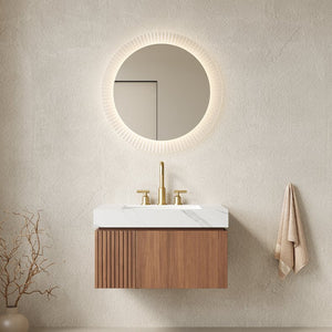 English Elm Muri Floating Bathroom Vanity with Sintered Stone Top and Oak Plywood Cabinet W2615S00630