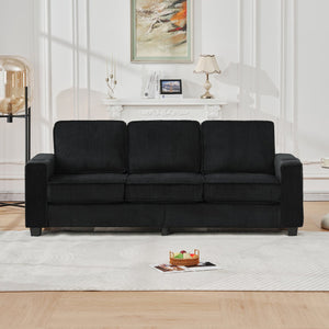 English Elm 84.25-inch Corduroy Three Seater Sofa with Cup Holders Modern Minimalist Living Room Couch Black W288P399981