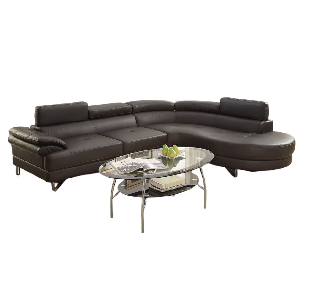 English Elm Luxurious Modern 2-Piece Sectional Sofa Set with Adjustable Flip-Up Headrests, Espresso or Grey Bonded Leather B011S01058