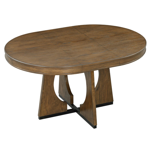 English Elm Trexm Extendable Round Dining Set Oak Veneer Sculptural Base Seats Four to Six Walnut ST000131AAP-2026
