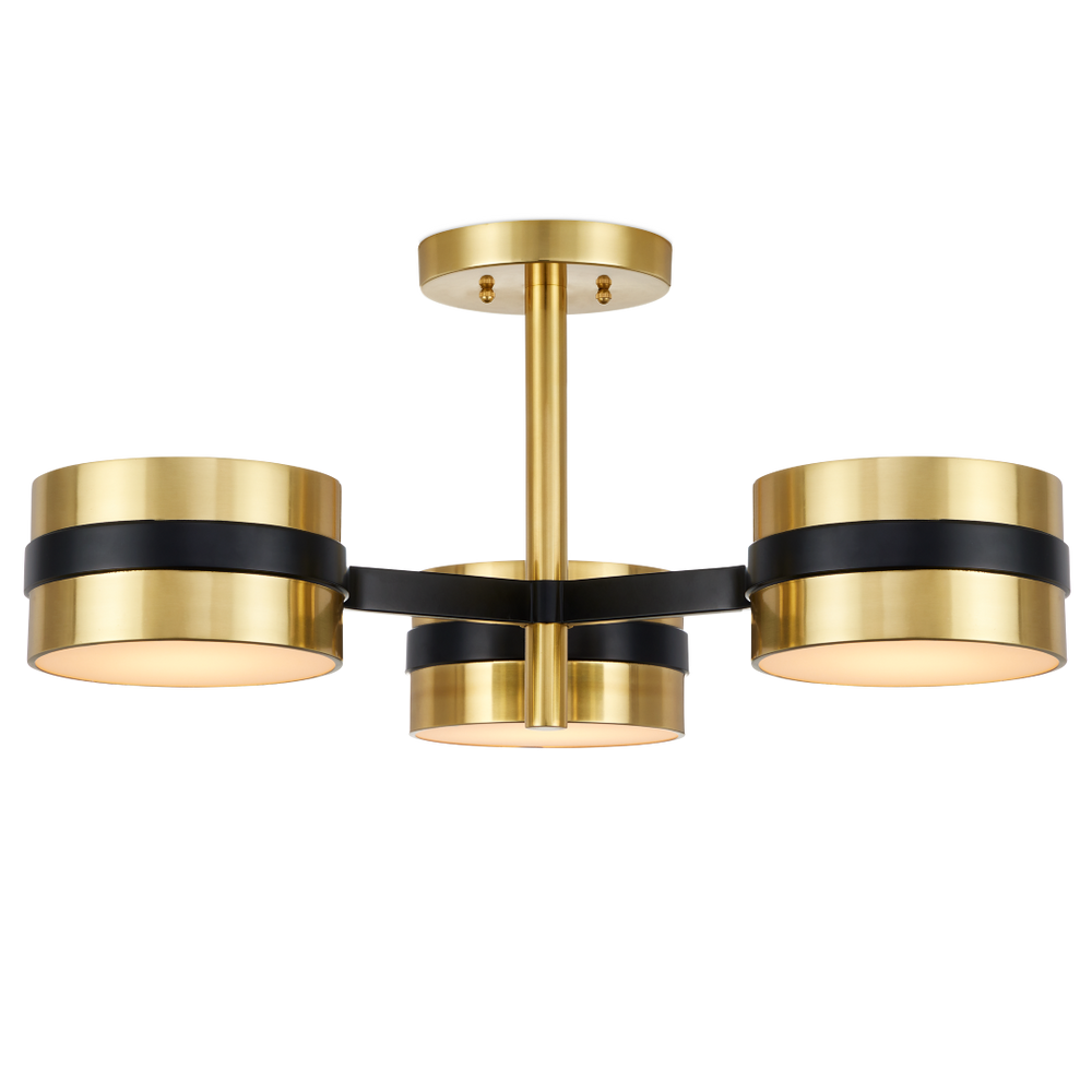 Heybrook Semi-Flush Mount Light - Modern Mid-Century Design with Polished Brass & Black Finishes