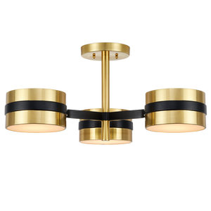 Heybrook Semi-Flush Mount Light - Modern Mid-Century Design with Polished Brass & Black Finishes