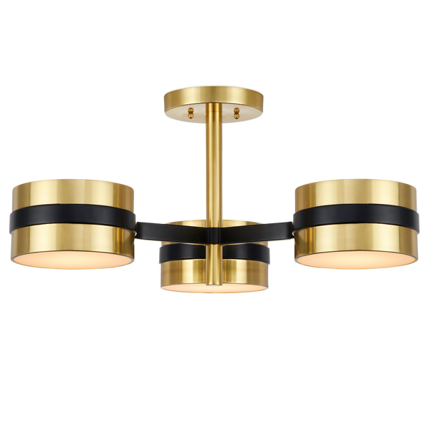 Heybrook Semi-Flush Mount Light - Modern Mid-Century Design with Polished Brass & Black Finishes