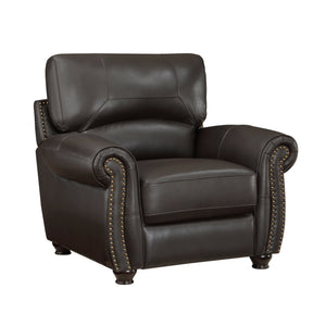 English Elm 1pc Top-grain Leather Accent Chair Rolled Arms Nailhead Trim Traditional Living Room B011P204075
