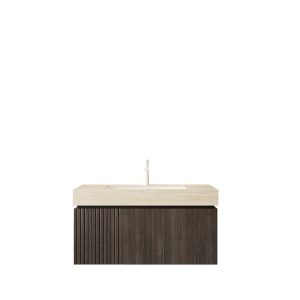 English Elm Muri Floating Bathroom Vanity Sintered Stone Top Espresso Plywood Cabinet Basin W2615S00604