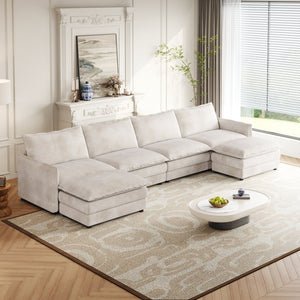 English Elm Corduroy 4-Seater Comfy Cloud Couch With Movable Footrests For Flexible Living Room Arrangements W834S00436