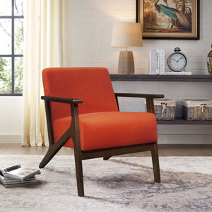 English Elm Modern Velvet Accent Chair with Dark Walnut Angular Frame, Streamlined Mid-Century Comfort Design Orange 35 L x 27.25 W x 19.25 H B011P271917