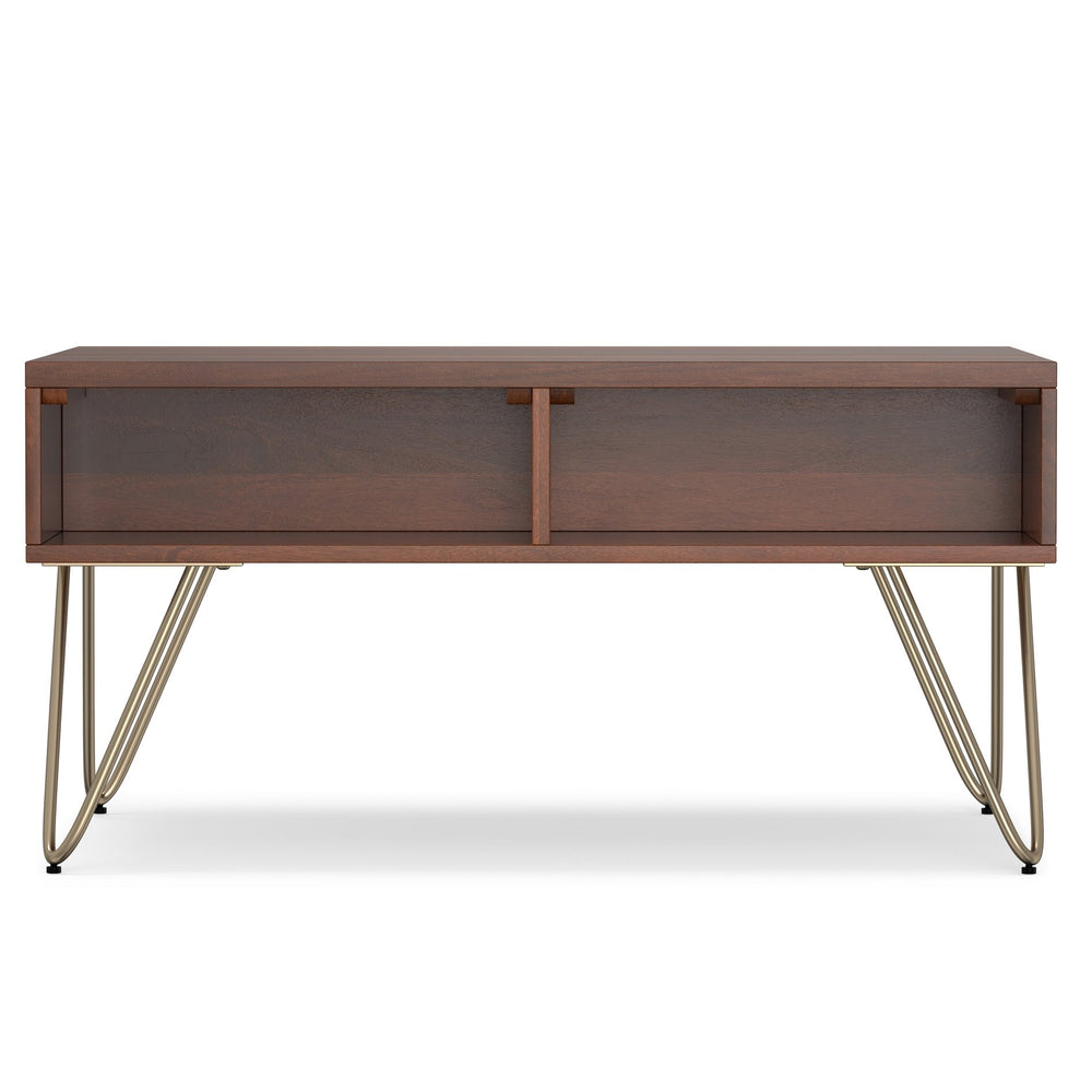 English Elm Hunter Lift-Top Coffee Table - Handcrafted Umber Brown & Gold Metal, Versatile Storage Solution For Any Space B136P158745