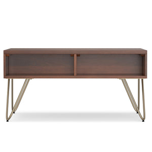 English Elm Hunter Lift-Top Coffee Table - Handcrafted Umber Brown & Gold Metal, Versatile Storage Solution For Any Space B136P158745