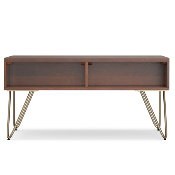 English Elm Hunter Lift-Top Coffee Table - Handcrafted Umber Brown & Gold Metal, Versatile Storage Solution For Any Space B136P158745