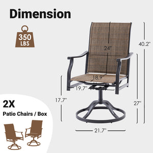 English Elm Outdoor Swivel Patio Dining Chairs Textilene Woven Set for Backyard Entertaining Brown T3623P433699