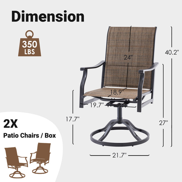 English Elm Outdoor Swivel Patio Dining Chairs Textilene Woven Set for Backyard Entertaining Brown T3623P433699