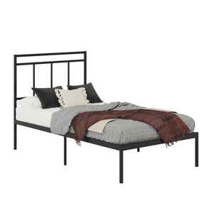 English Elm Twin Metal Platform Bed with Headboard, Black Finish — Space-Saving, Sturdy Support & Under-Bed Storage B356P367950