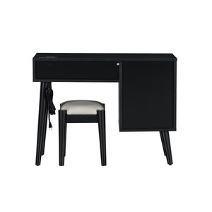 English Elm 39" Retro Bohemian Makeup Vanity Set with Rattan Drawers, USB Charging Port, Cushioned Stool, 4-Drawer Storage Black 44.1 L x 18.75 W x 10.5 H N733P180011B