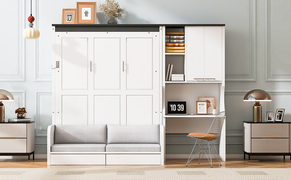 English Elm Multi-Functional Murphy Bed With Sofa, Desk & Storage – Stylish Space-Saving Design For Modern Living N7090000605K