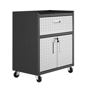 English Elm Rolling Metal Garage Cabinet with Locking Doors Diamond Texture Industrial Storage Dark Grey B365P398218