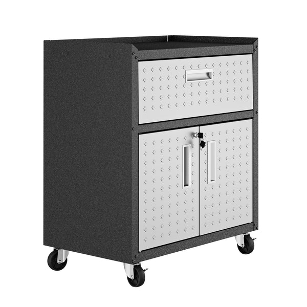 English Elm Rolling Metal Garage Cabinet with Locking Doors Diamond Texture Industrial Storage Dark Grey B365P398218