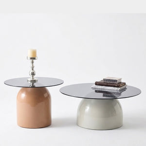 English Elm Nesting Coffee Tables Set of 2 Round Glass Top Steel Frame Living Room Accent W2920P438673