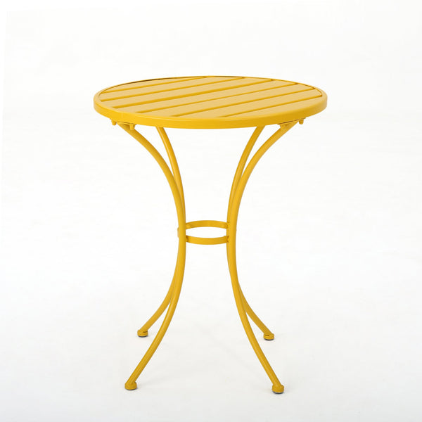 English Elm Colmar Outdoor Iron Bistro Set Powder Coated Slatted Armchairs Round Patio Table Yellow 56558.00MCY