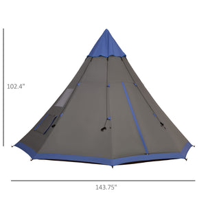 English Elm Outsunny Teepee Camping Tent 12 Ft Waterproof Shelter for 6 to 7 with Mesh Vents W2225P217034