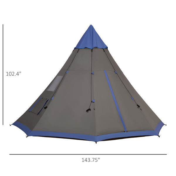 English Elm Outsunny Teepee Camping Tent 12 Ft Waterproof Shelter for 6 to 7 with Mesh Vents W2225P217034