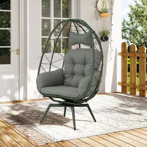 English Elm Oversized Swivel Rattan Egg Chair with Plush Cushions for Patio or Living Room T5880P501010