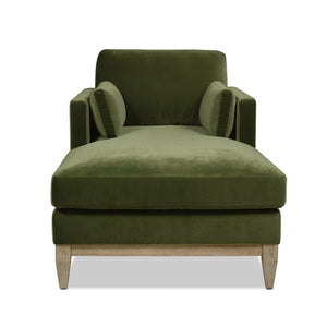 English Elm Jennifer Taylor Home - Knox 65" Modern Farmhouse Chaise Lounge in Olive Green Performance Velvet with Feather-Down Cushions & Birch Frame B2719P238295