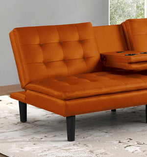 English Elm Contemporary Microfiber Futon Sofa Converts to Bed with Chrome Legs, Compact Space-Saving Design, Durable Upholstery Orange 44 L x 37 W x 15 H B2741P363839