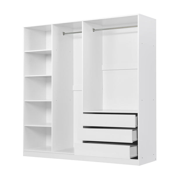 English Elm Doorless Open Wardrobe with 6 Compartments and 3 Drawers, Modern Space-Saving Storage for Bedroom White N820S00036K