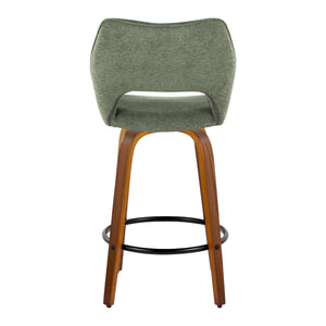English Elm 26" Swivel Counter Stools Bentwood Walnut Frame Green Upholstered Seat Set of 2 B202S00364