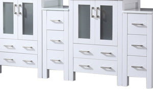 English Elm White Double Bath Vanity 84 in. W x 18.25 in. D with Side Cabinets, Soft-Close Drawers, Ceramic Top, Mirrors Included B2731S00601