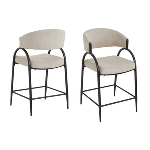 English Elm 25'' Counter Stools Set of 2 Upholstered Fabric Seats Black Metal Frame Kitchen Island N780P369956B
