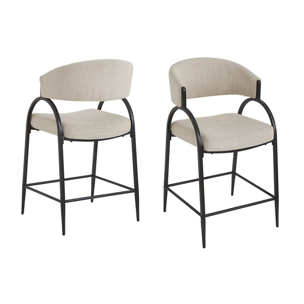 English Elm 25'' Counter Stools Set of 2 Upholstered Fabric Seats Black Metal Frame Kitchen Island N780P369956B