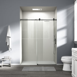 English Elm 56" Frameless Single Sliding Shower Door Tempered Glass Walk-in Bath Enclosure Matte Black W1573P342101