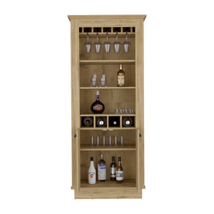 English Elm Lafayette Elegant Bar Cabinet with 4-Bottle Wine Rack, 10-Glass Holder and Spacious Dual-Door Storage Beige 33 L x 27 W x 5 H B070S00328