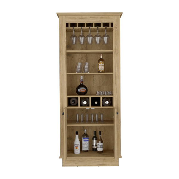 English Elm Lafayette Elegant Bar Cabinet with 4-Bottle Wine Rack, 10-Glass Holder and Spacious Dual-Door Storage Beige 33 L x 27 W x 5 H B070S00328