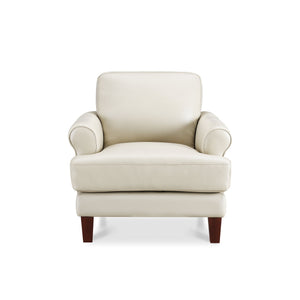English Elm Dawn Leather Chair with Top-Grain Seating, Pocket Coil Cushions, Feather-Memory Foam Comfort, Durable Frame Off White B2705P338101