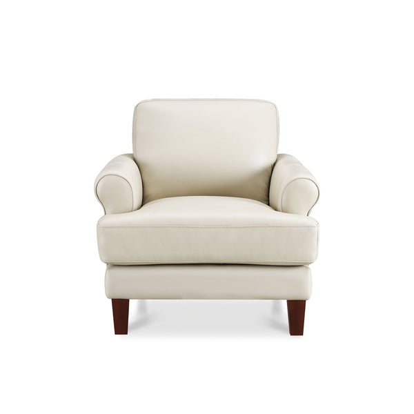 English Elm Dawn Leather Chair with Top-Grain Seating, Pocket Coil Cushions, Feather-Memory Foam Comfort, Durable Frame Off White B2705P338101