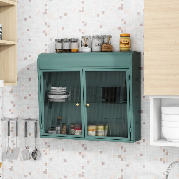 English Elm Army Green Wall-Mounted Metal Storage Cabinet With Elegant Glass Doors For Any Room Décor W3122P272930