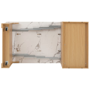 English Elm K&K Modern Extendable 59.5" Kitchen Island with Double-Sided Storage, Power Outlet & Casters Natural N707S000017Y