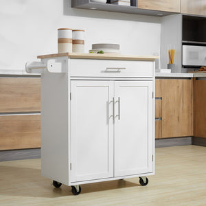 English Elm Homcom Versatile Kitchen Island Cart With Drawer, Towel Rack & Rolls For Easy Storage & Prep W2225P217944