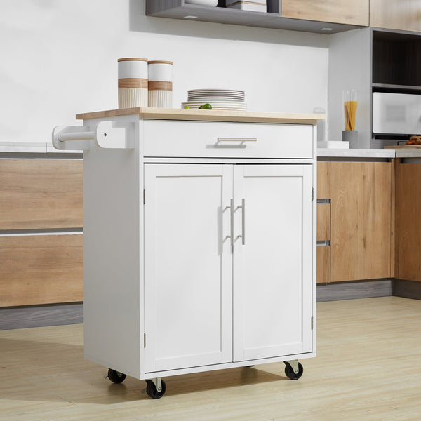 English Elm Homcom Versatile Kitchen Island Cart With Drawer, Towel Rack & Rolls For Easy Storage & Prep W2225P217944