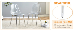 English Elm Table and Chair Set Marble Glass Top Six Transparent Seats Silver Legs Dining W1151S04649