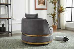 English Elm Swivel Velvet Barrel Chair with Stainless Steel Base, Padded 360° Rotating Accent Seat for Home Grey W2915P218185