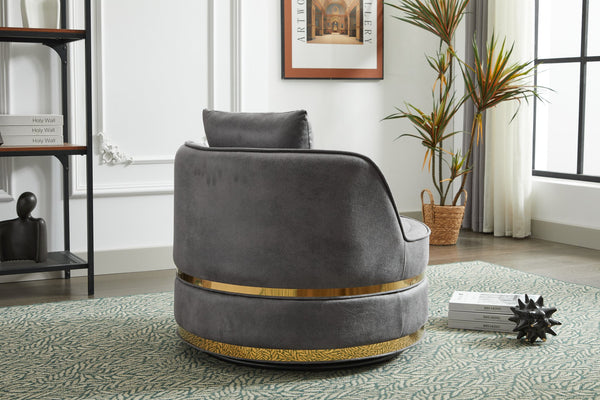 English Elm Swivel Velvet Barrel Chair with Stainless Steel Base, Padded 360° Rotating Accent Seat for Home Grey W2915P218185