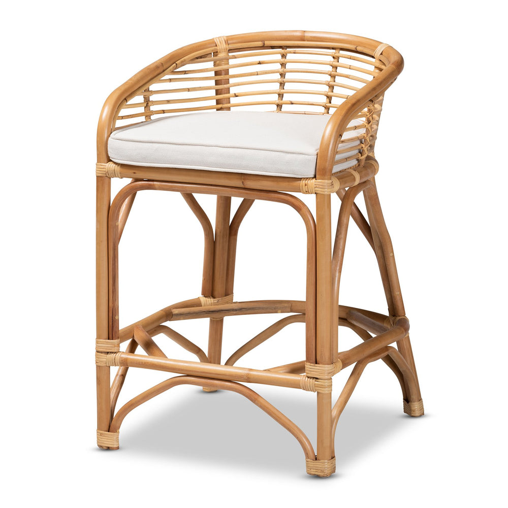 English Elm Modern Rattan Frame Counter Stool with Foam Padded Seat for Bohemian Coastal Kitchens B2750P470032